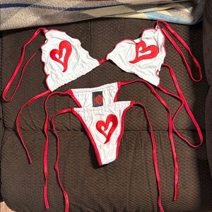 Vintage Coquette Embroidery Heart Lingerie Ties Bikini Valentine 100% Nylon